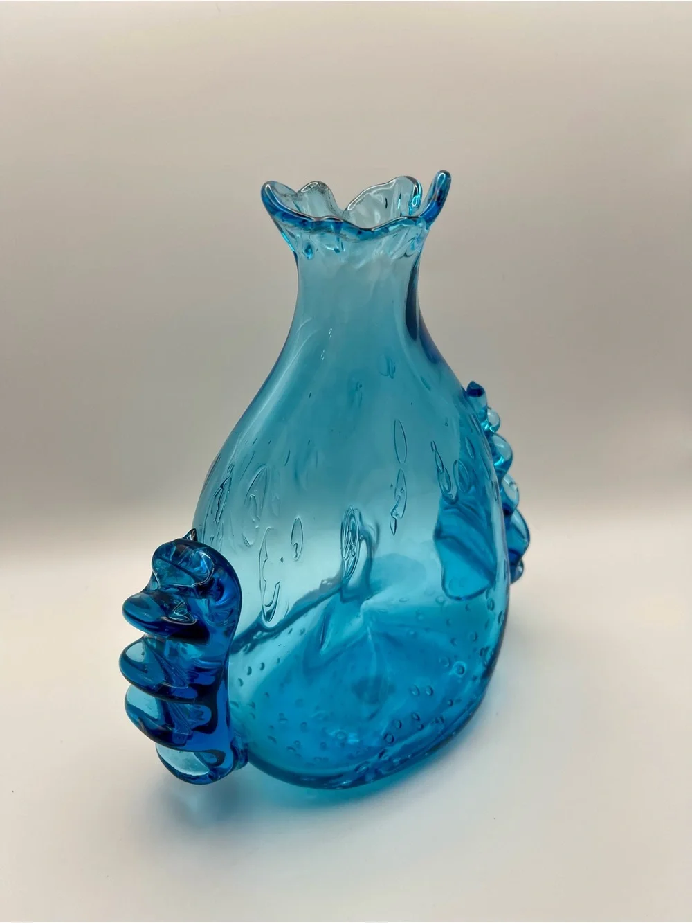 Murano Style MCM Handblown Blue Glass Art Vase 8”
